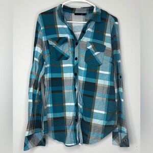 Men's Plaid Button-Up Shirt - Teal Blue